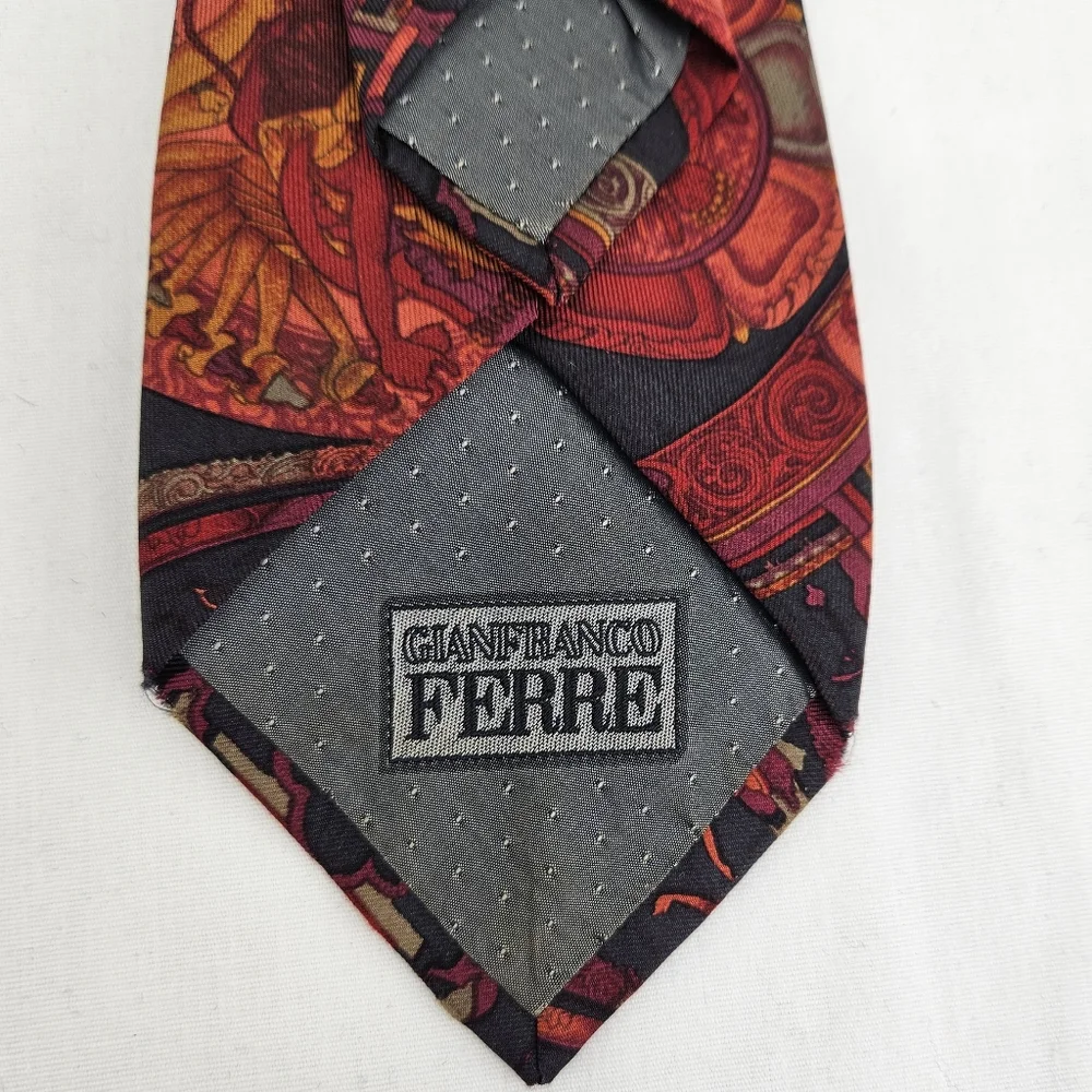 Gianfranco Ferré Baroque Abstract Silk Tie Red Black Gold Made in Italy